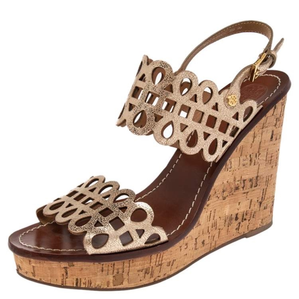 Tory Burch Nori Metallic Wedge Sandals